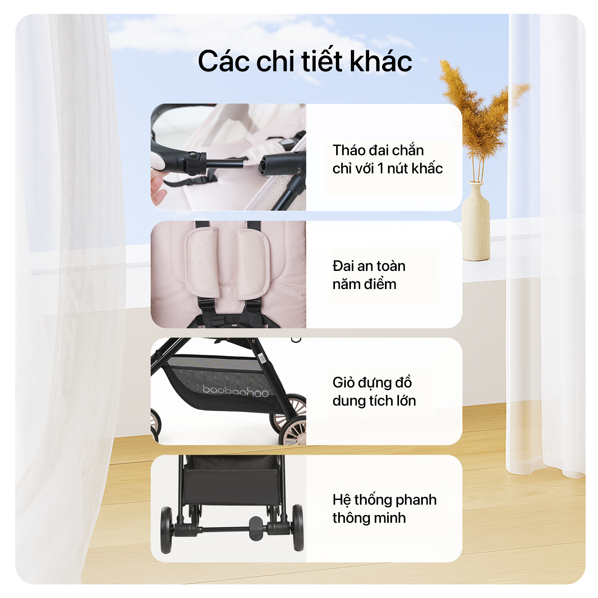 Các xe đẩy Baobaohao đều được thiết kế đầy đủ các tính năng cần thiết 